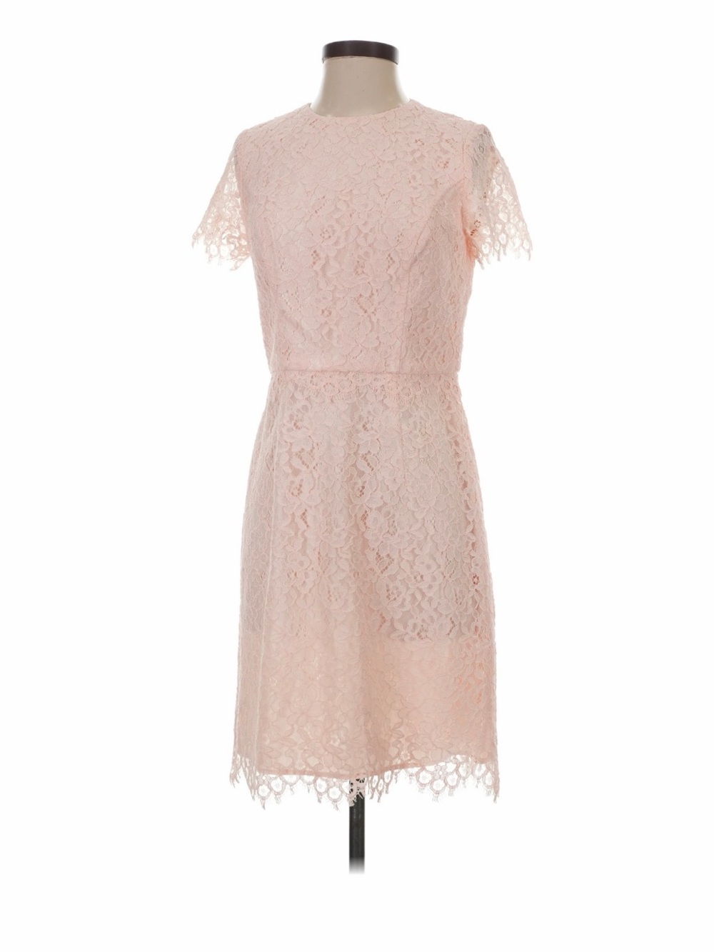 Shoshanna Classic Lace Short-Sleeve Dress in Blush Pink